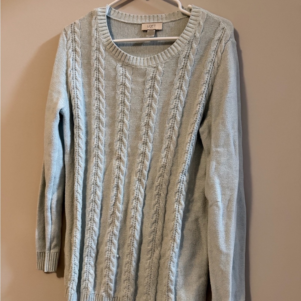 LOFT Pale Blue Cable Crewneck Sweater